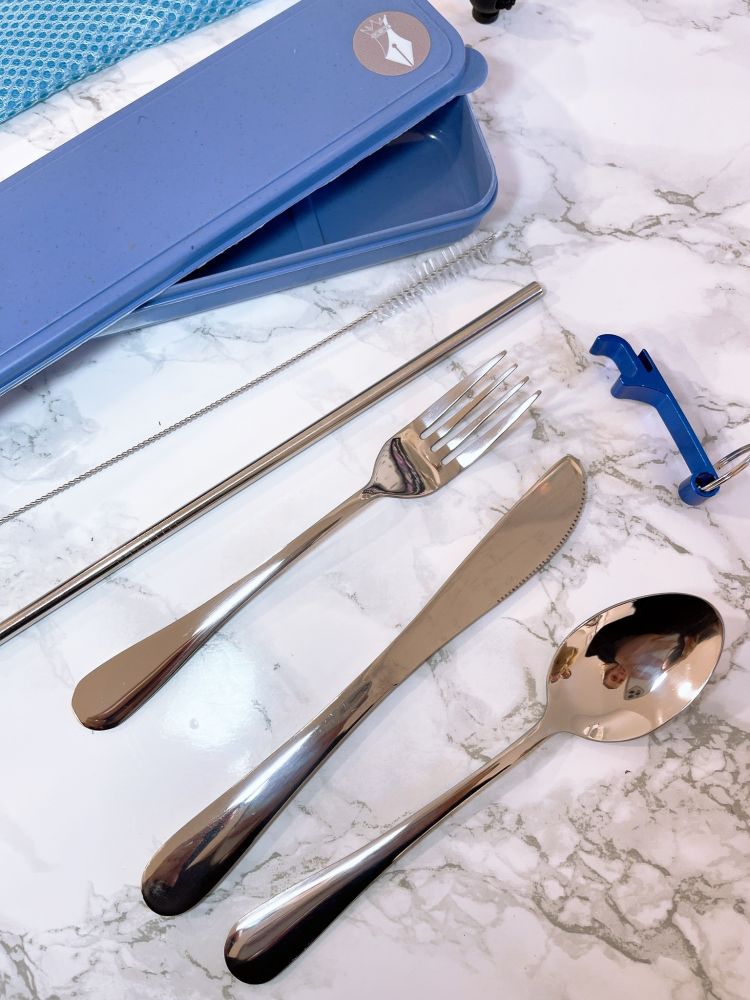 GREEN Travel Reuseable Cutlery Set Stainless Steel In Carry Case